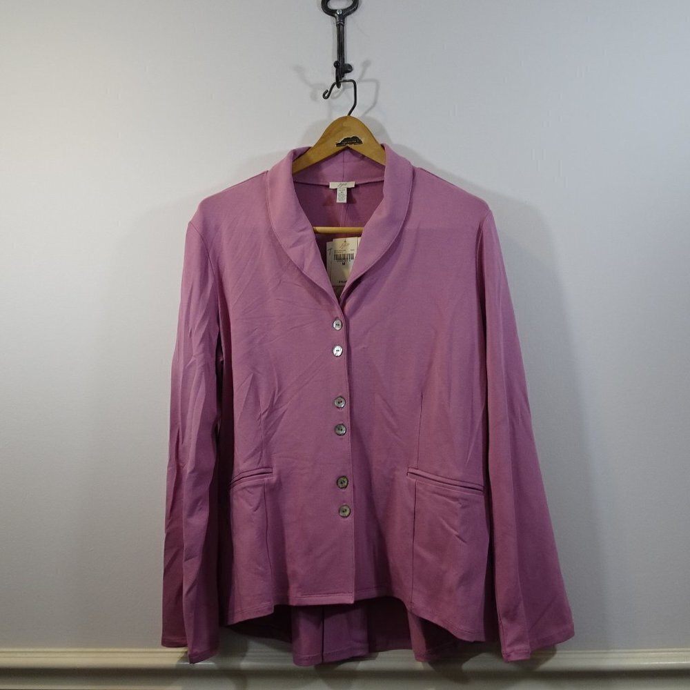 J JILL Pink Bramble Blazer Jacket Size M Stretch Knit Button Front Career NEW